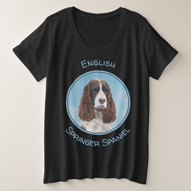 English Springer Spaniel Painting Original Dog Art Plus Size T-Shirt (Design Front)