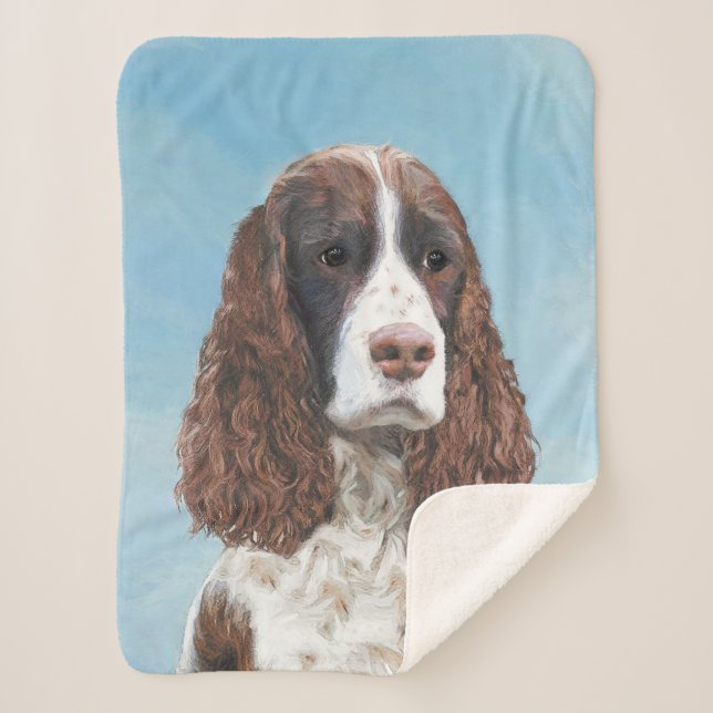English Springer Spaniel Painting Original Dog Art Sherpa Blanket (Front)
