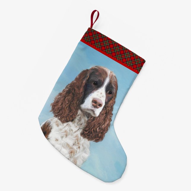 English Springer Spaniel Painting Original Dog Art Small Christmas Stocking (Front (Hanging))