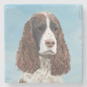 English Springer Spaniel Painting Original Dog Art Stone Coaster