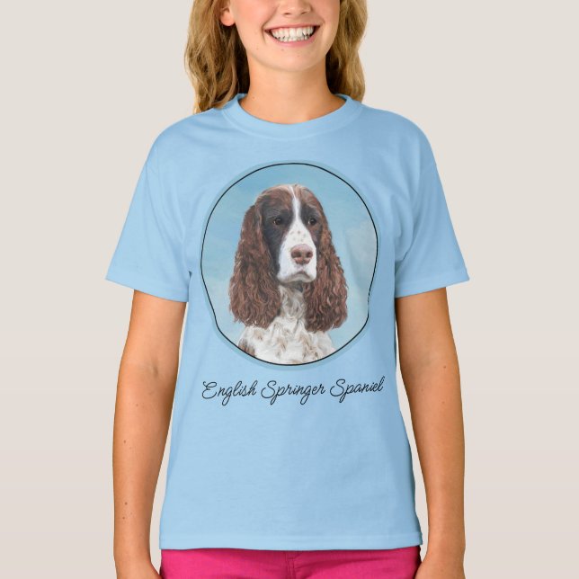 English Springer Spaniel Painting Original Dog Art T-Shirt (Front)