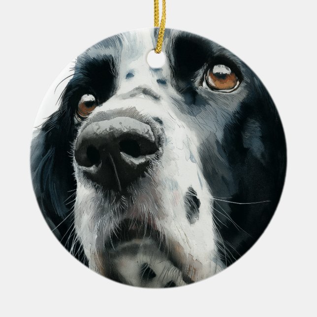 English springer spaniel portrait ceramic tree decoration (Front)
