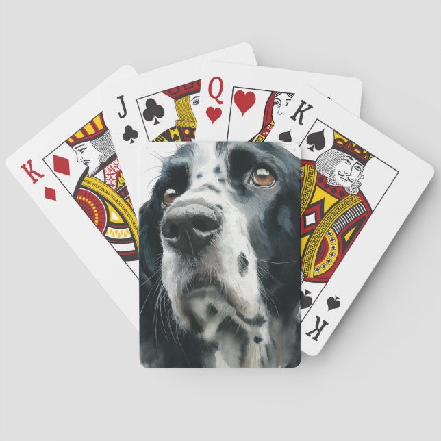 English springer spaniel portrait with ticking playing cards (Back)