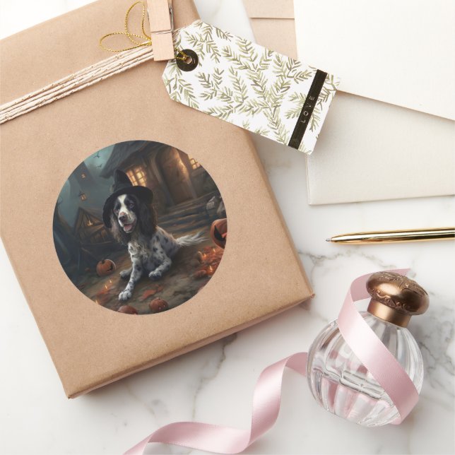 English Springer Spaniel Pumpkins Halloween Scary  Classic Round Sticker (Gifting)