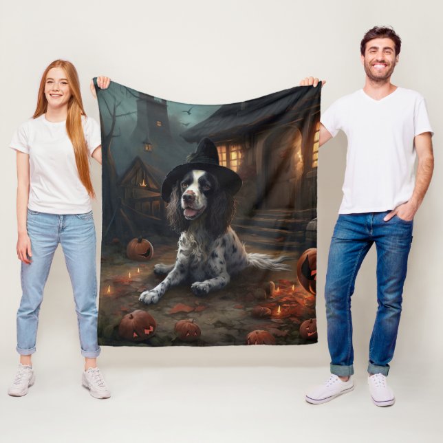 English Springer Spaniel Pumpkins Halloween Scary  Fleece Blanket (In Situ)