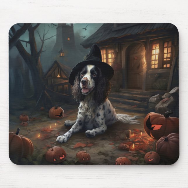 English Springer Spaniel Pumpkins Halloween Scary  Mouse Pad (Front)