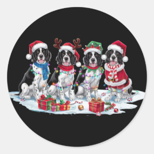 English Springer Spaniel Santa hat antlers elf Chr Classic Round Sticker