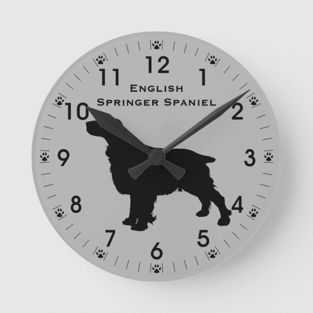 English Springer Spaniel Silhouette Personalised Round Clock (Front)
