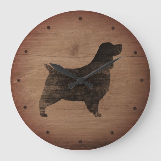 English Springer Spaniel Silhouette Rustic Style Large Clock (Front)