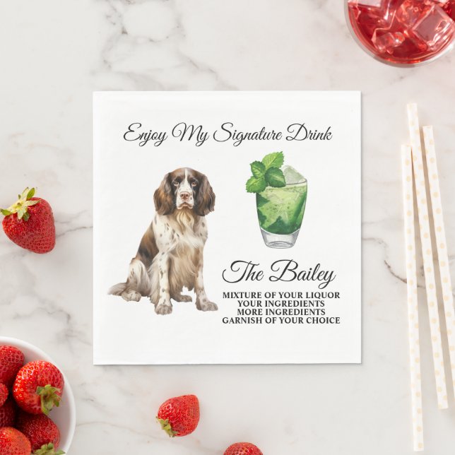 English Springer Spaniel Wedding Signature Drink Napkin (Insitu)