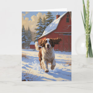 English Springer Spaniel Winter Barn Landscape Card