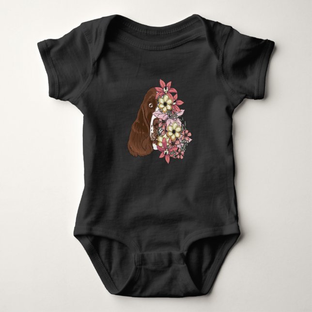 English Springer Spaniel with flowers Baby Bodysuit (Front)