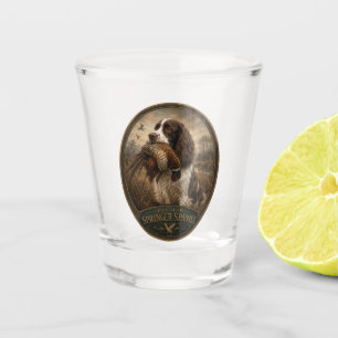 English Springer Spaniel with pheasant    Shot Glass