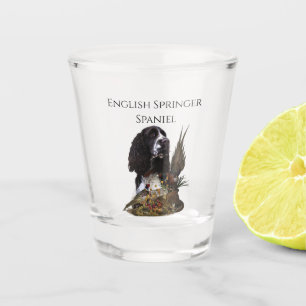 English Springer Spaniel with pheasant    Shot Glass