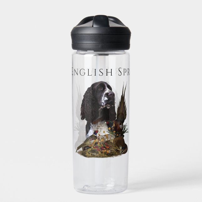 English Springer Spaniel with pheasant    Water Bottle (Front)