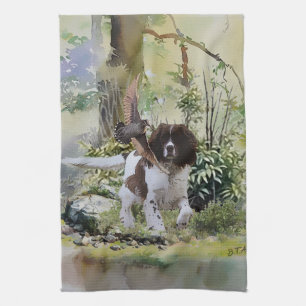  English Springer Spaniel with Woodcock  Tea Towel