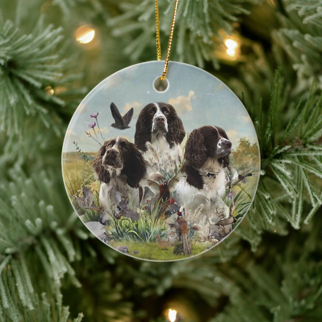 English Springer Spaniels ,Art Ceramic Tree Decoration (Tree)