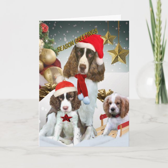 English Springer Spaniels Bring Season Greetings Holiday Card (Front)