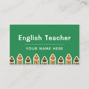 English Teacher Colourful Pencils Vibrant Bright Business Card