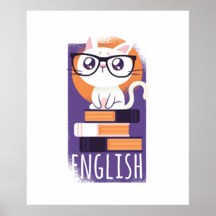 ENGLISH TEACHERS Gift - Cute Kawaii Cat Purple Poster