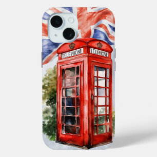 English Telephone Box and Flag iPhone 15 Case