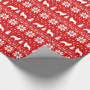 English Toy Spaniel Dog Silhouettes Christmas Red Wrapping Paper