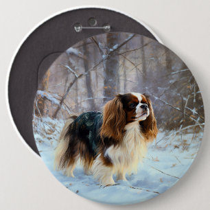 English Toy Spaniel Let It Snow Christmas 6 Cm Round Badge