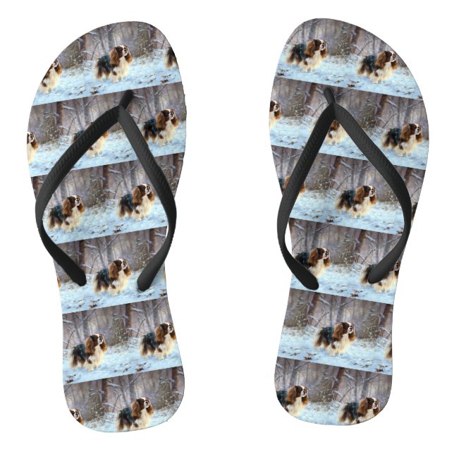 English Toy Spaniel Let It Snow Christmas  Jandals (Footbed)