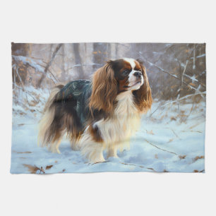 English Toy Spaniel Let It Snow Christmas  Tea Towel