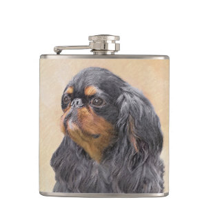 English Toy Spaniel Painting Original Animal Art Hip Flask