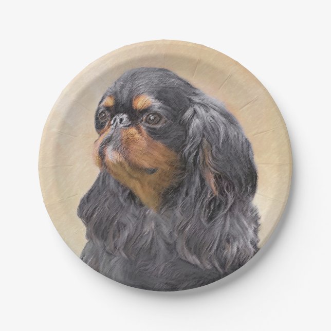 English Toy Spaniel Painting Original Animal Art Paper Plate (Front)