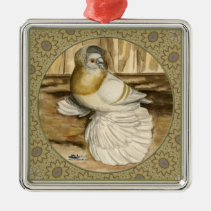 English Trumpeter Pigeon Gold Frame Metal Tree Decoration