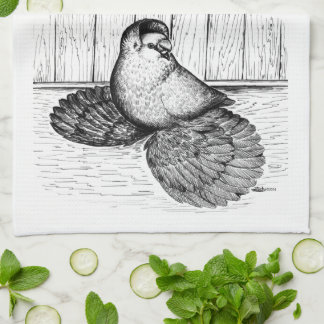 English Trumpeter Pigeon Ink Artwork Tea Towel