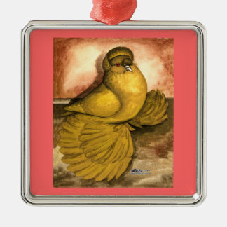 English Trumpeter Pigeon Yellow Self Metal Tree Decoration