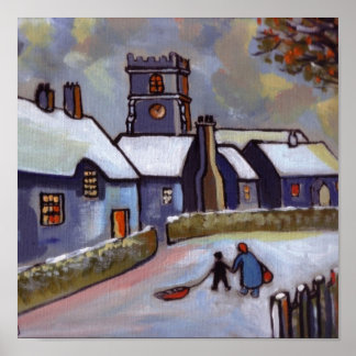 English Village Snowscene Poster