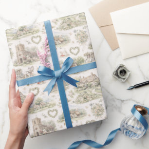 English Village Wedding Watercolor Pattern Wrapping Paper