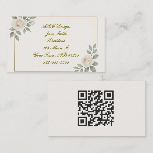 English White Rose QR Code Business Card (Front/Back)