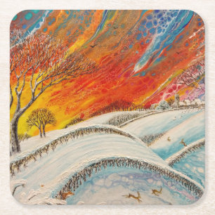 English Winters Day Christmas Square Paper Coaster