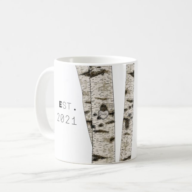 Engraved Birch Tree Coffee Mug (Front Left)
