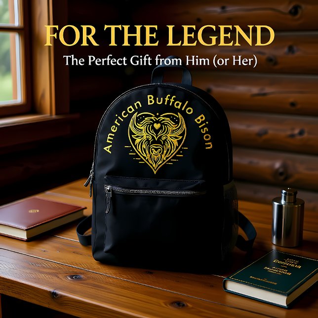 Engraved Bison Buffalo Head in Circular Design Printed Backpack (Creator Uploaded)