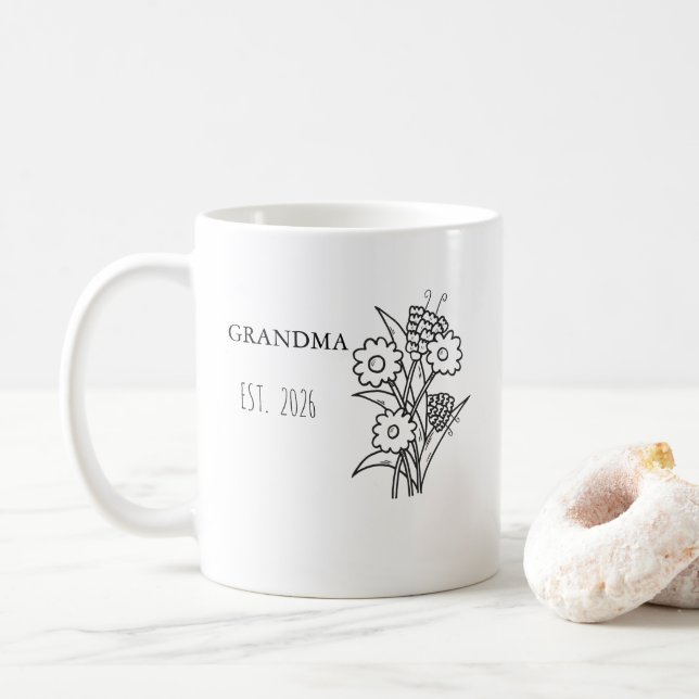 Engraved Coffee Mug Birth Flower Mug,Personalised  (With Donut)