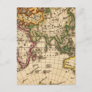 Engraved Eastern Hemisphere Map Postcard