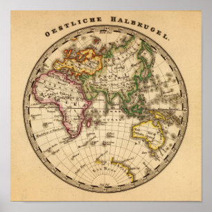 Engraved Eastern Hemisphere Map Poster