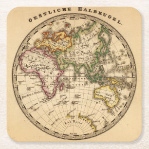 Engraved Eastern Hemisphere Map Square Paper Coaster