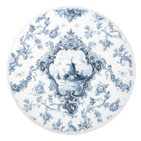 Engraved Floral Toile w/Windmill & Boats-Blue