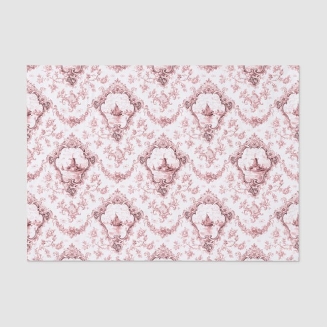 Engraved Floral Toile w/Windmill & Boats-Pink Tissue Paper (Front)