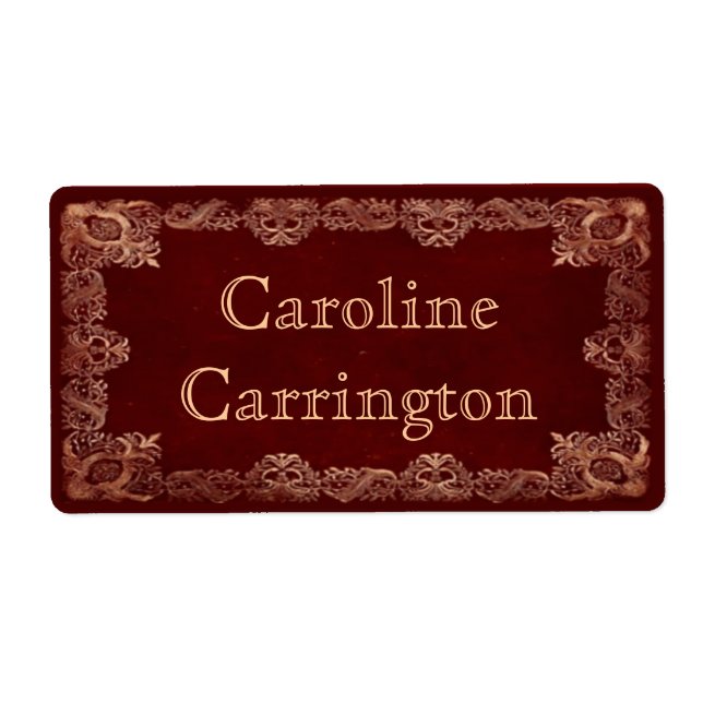 Engraved Gilt Leather Personal Bookplate Stickers (Front)