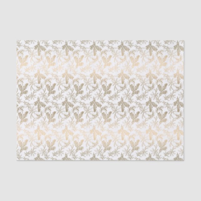 Engraved Gold Holly, Mistletoe and Pine Branches Tissue Paper (Front)