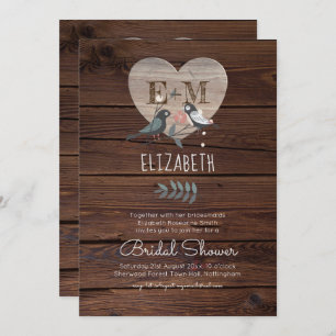 Engraved Heart Woodland Wedding Bridal Shower Invitation