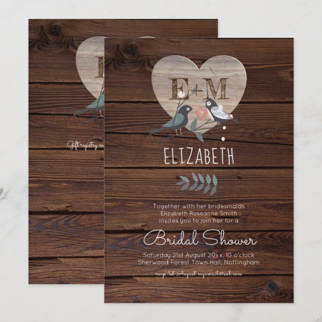 Engraved Heart Woodland Wedding Bridal Shower Invitation (Front/Back)